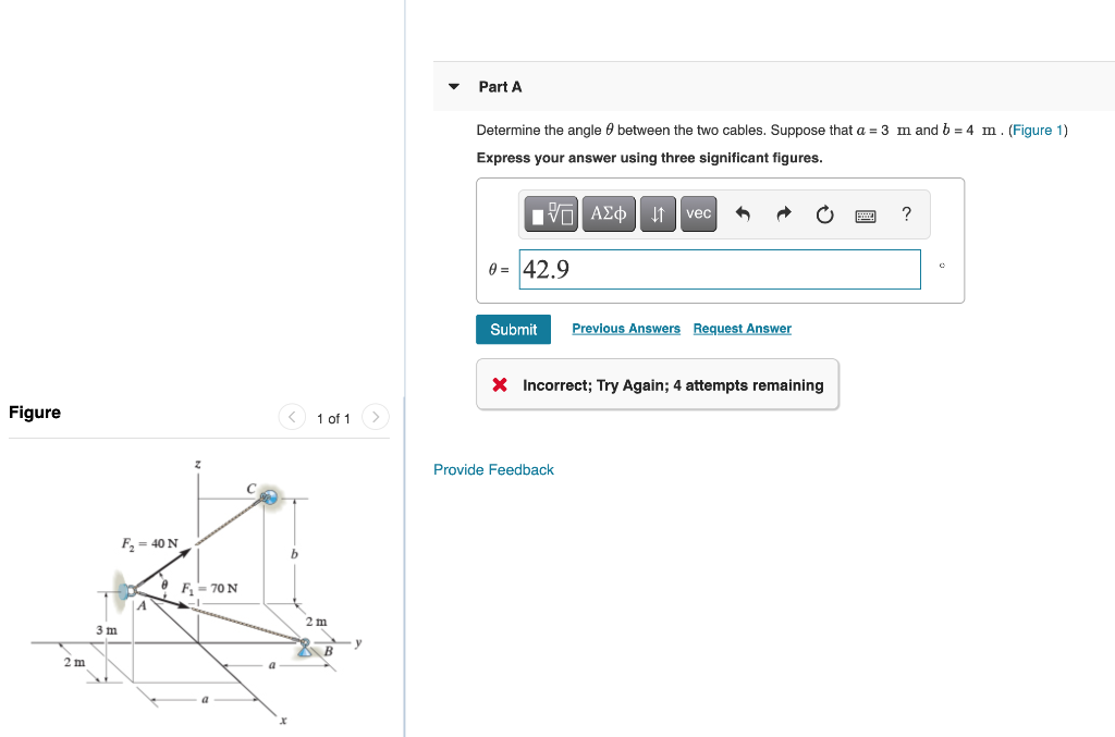 Solved Part A Determine the angle between the two cables. | Chegg.com