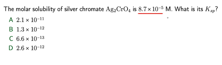 Solved The Molar Solubility Of Silver Chromate Ag2cro4 Is