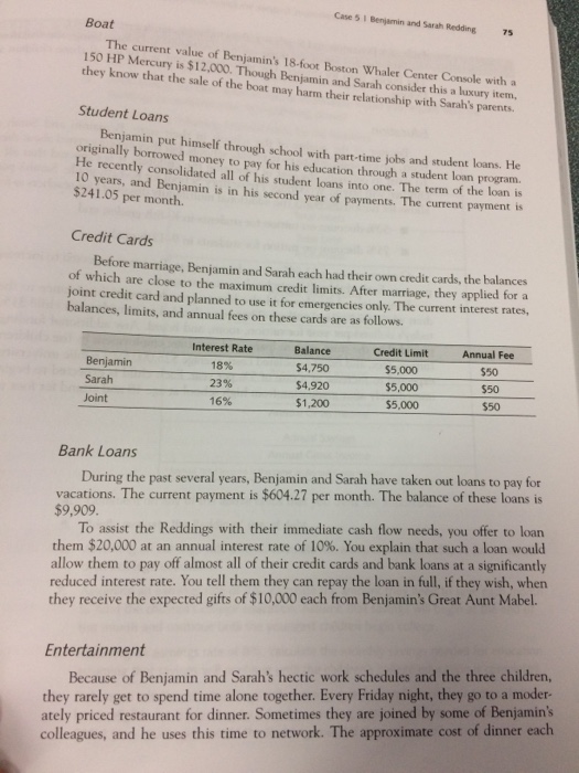Sarah and Benjamin Redding Case Study - 5 | Chegg.com