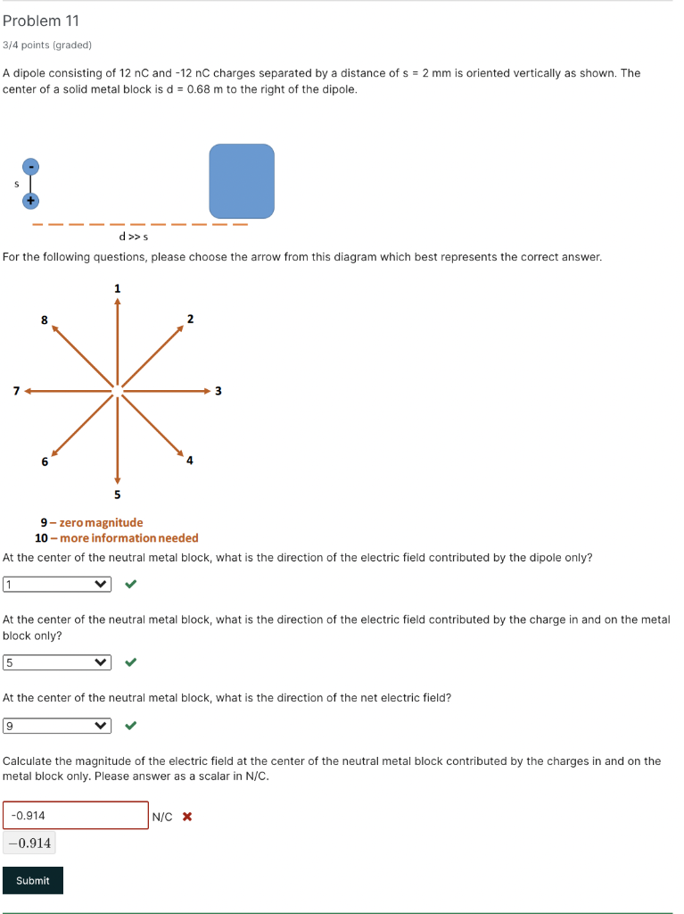 Solved Problem 11 3/4 Points (graded) A Dipole Consisting Of | Chegg.com