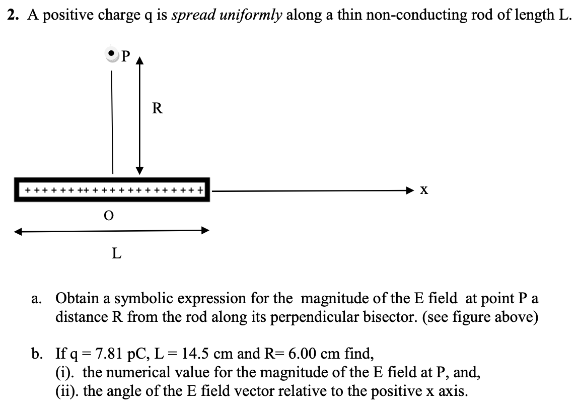 Solved 2. A positive charge q is spread uniformly along a