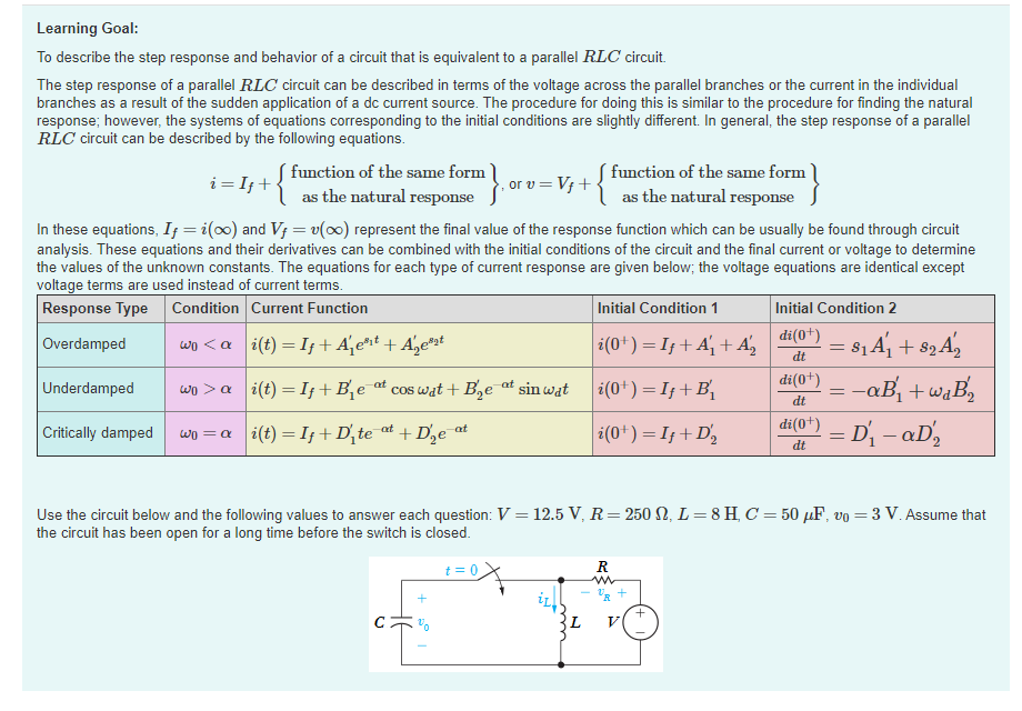 Solved Learning Goal: To describe the step response and | Chegg.com
