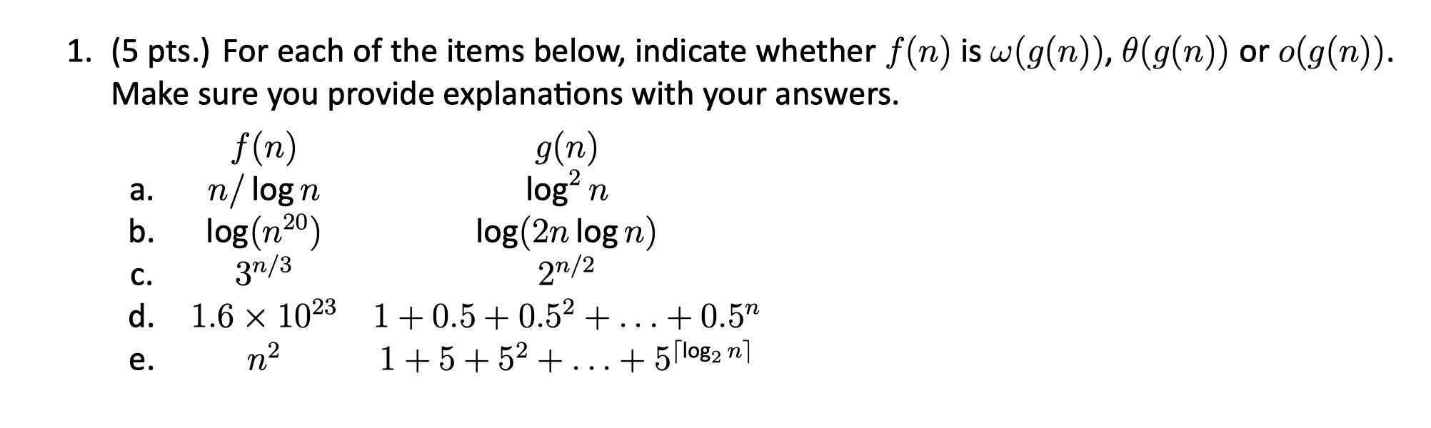 Solved 1 5 Pts For Each Of The Items Below Indicate Chegg Com