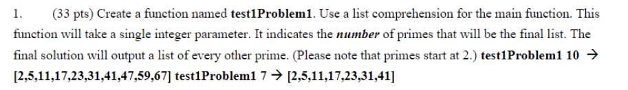 Solved 1. (33 pts) Create a function named test1Problem1. | Chegg.com