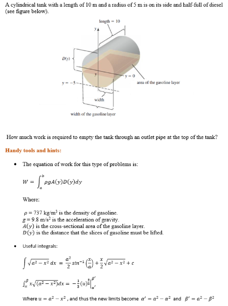 Solved A cylindrical tank with a length of 10 m and a radius | Chegg.com