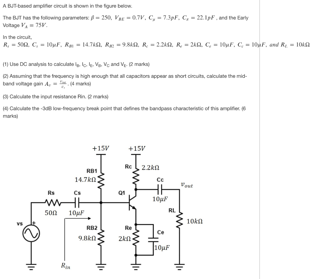 Solved A BJT-based Amplifier Circuit Is Shown In The Figure | Chegg.com