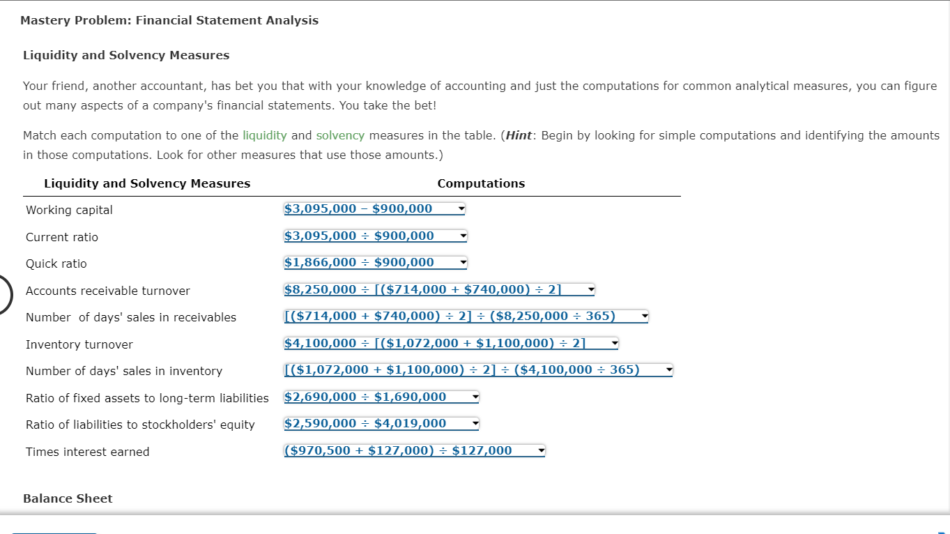 Solved Mastery Problem: Financial Statement Analysis | Chegg.com