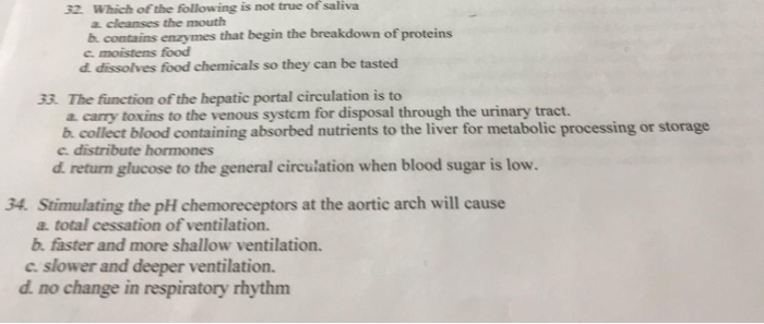 Solved of saliva 32 Which of the following is not true a | Chegg.com