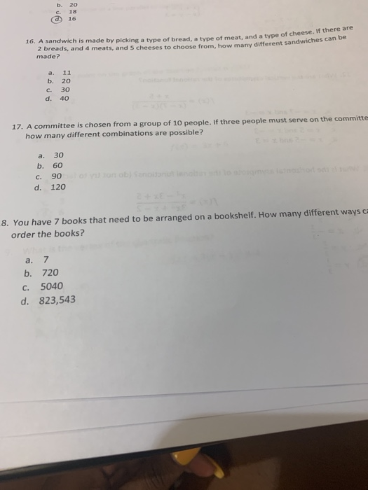 Solved B. 20 A 16 A Sandwich Is Made By Picking A Type Of | Chegg.com