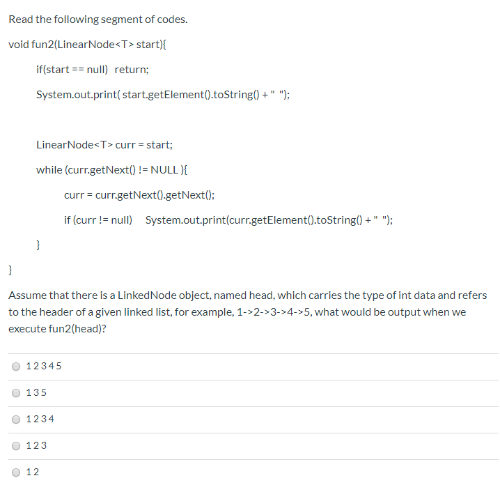 Solved Read the following segment of codes. public void | Chegg.com