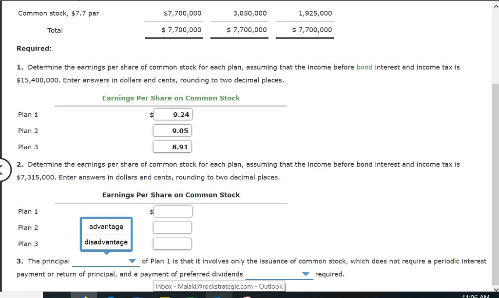 Solved Effect of Financing on Earnings Per Share Three