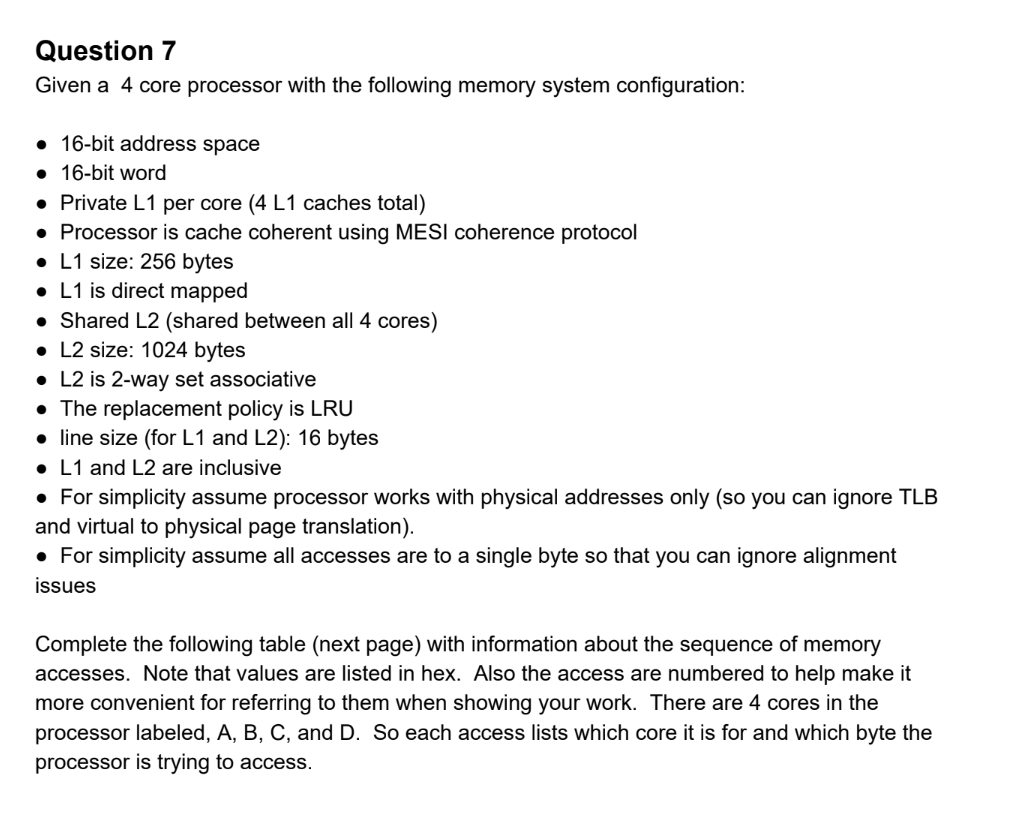 Solved Question 7 Given a 4 core processor with the | Chegg.com