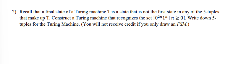 Construct a Turing Machine for language L = {02n1n