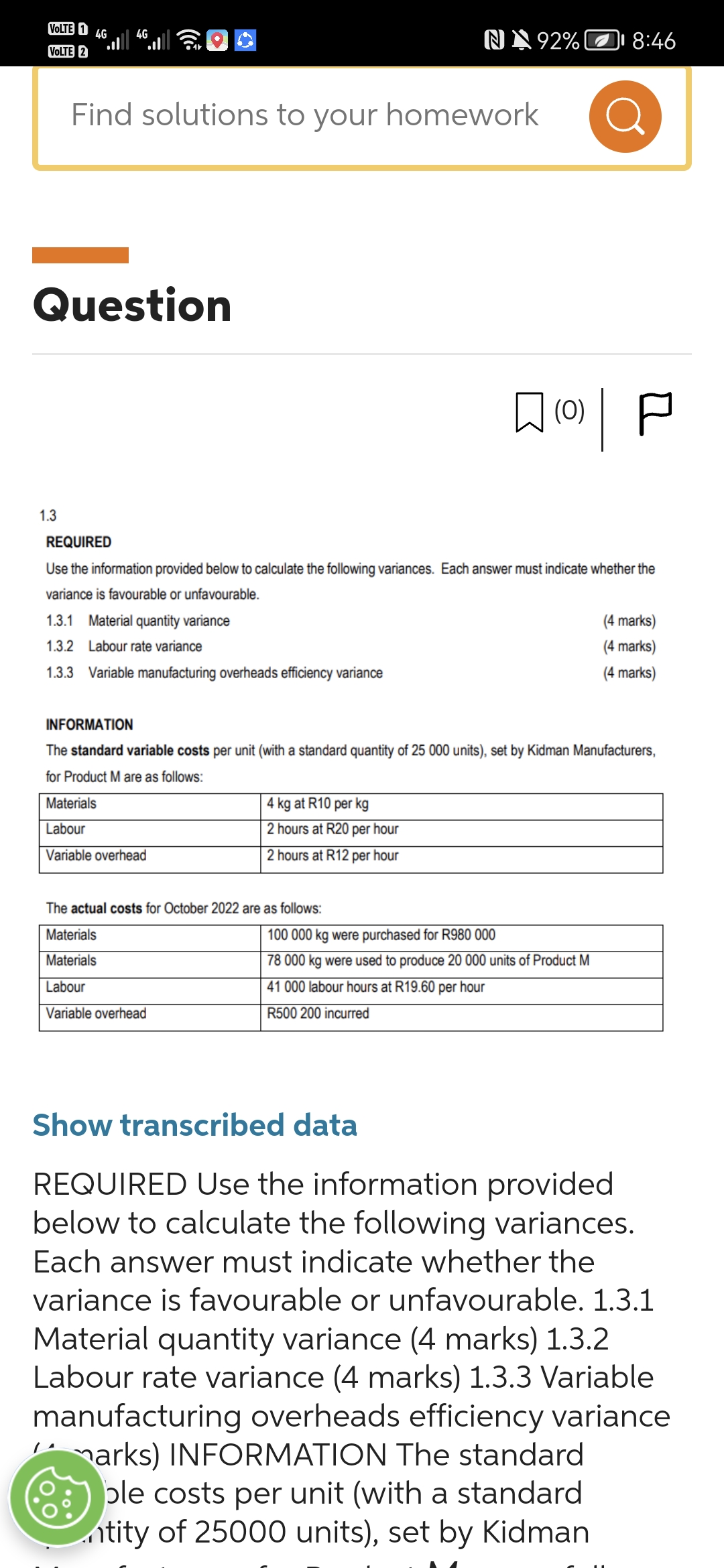 Solved 1.3 REQUIRED Use the information provided below to | Chegg.com