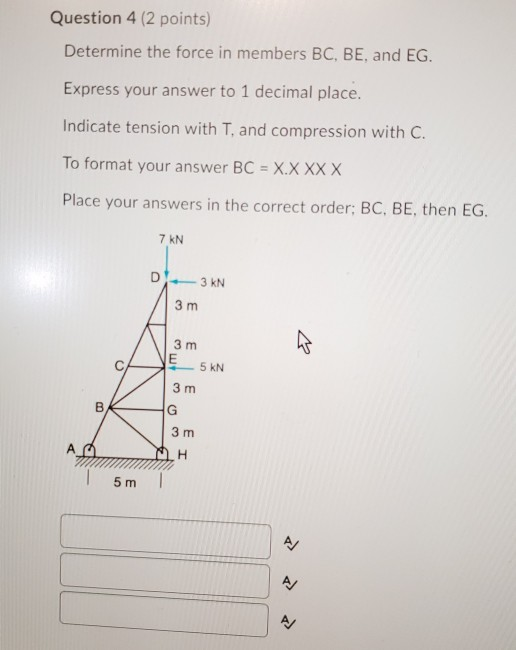 Solved Determine the force in members BC, BE, and | Chegg.com