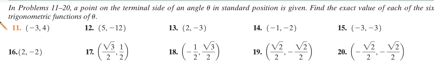 Solved In Problems 11-20, a point on the terminal side of an | Chegg.com
