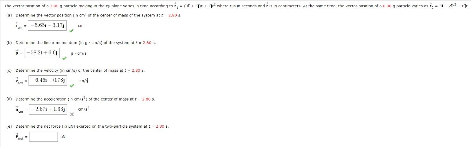 Solved The Vector Position Of A 3 00 G Particle Moving In Chegg Com