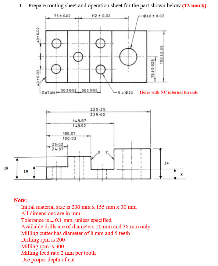 Solved 1. Prepare routing sheet and operation sheet for the | Chegg.com