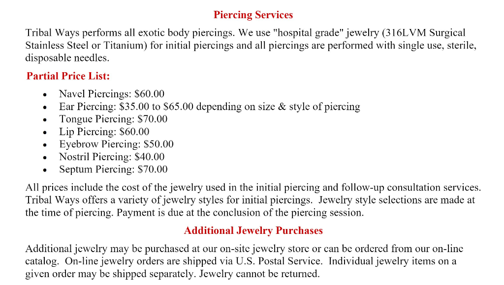 Exotic body piercing on sale prices