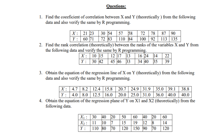 Solved 1. Find the coeeficient of correlation between X and | Chegg.com