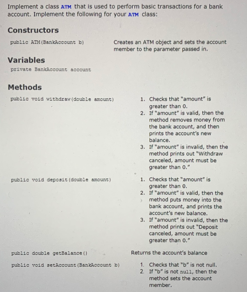 Solved Implement a class ATM that is used to perform basic | Chegg.com