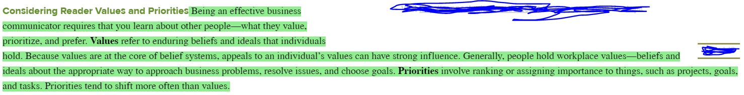 Considering Reader Values and Priorities Being an effective business communicator requires that you learn about other people—