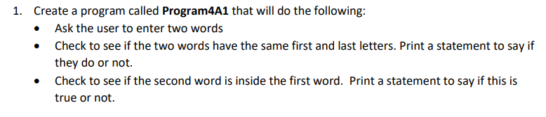 Solved 1. Create a program called Program4A1 that will do | Chegg.com