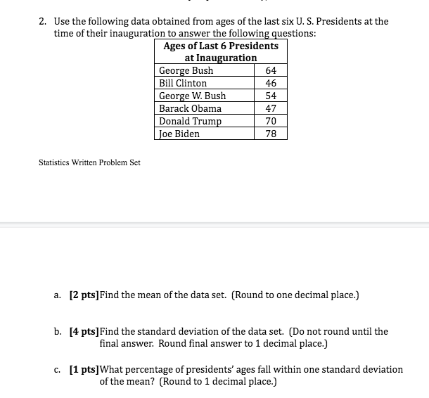 Solved 2 Use The Following Data Obtained From Ages Of The