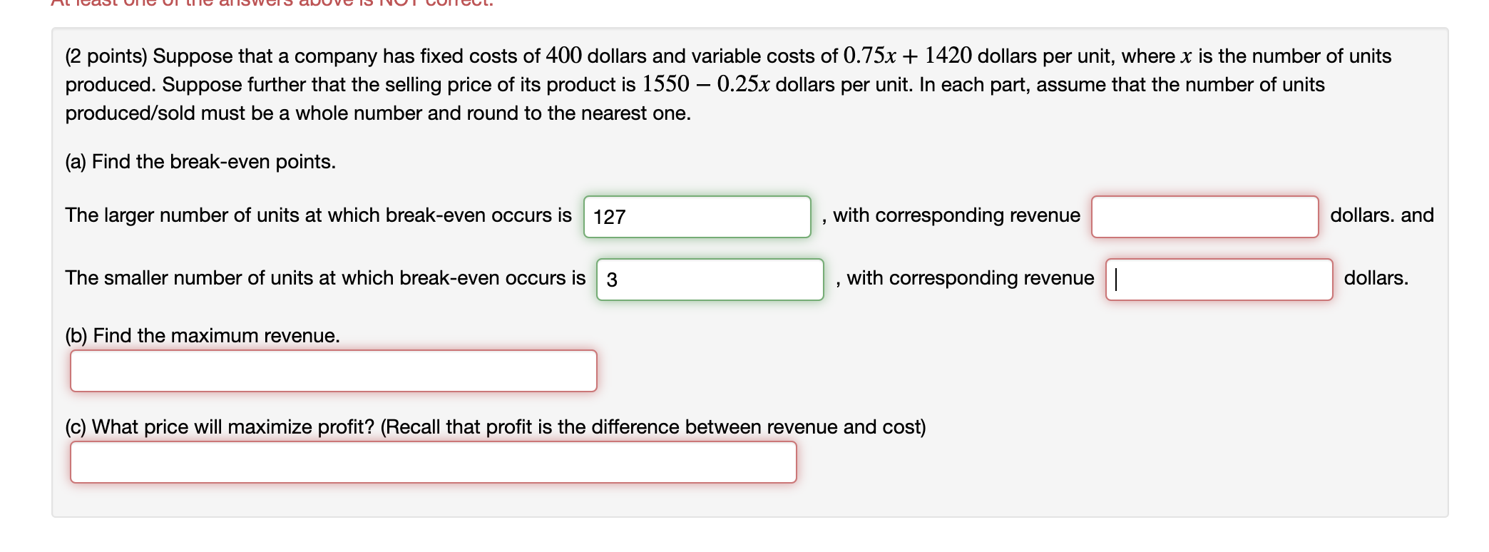 Solved (2 points) Suppose that a company has fixed costs of | Chegg.com