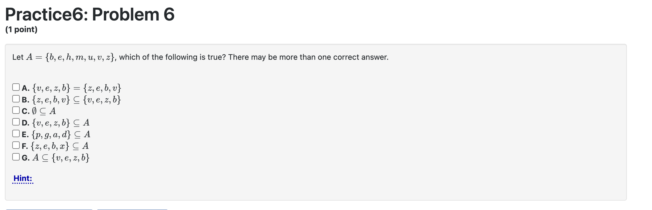 Solved Let A={{b},r,{b,r},b,{p}}. 1. ∣A∣= 2. Which Of The | Chegg.com