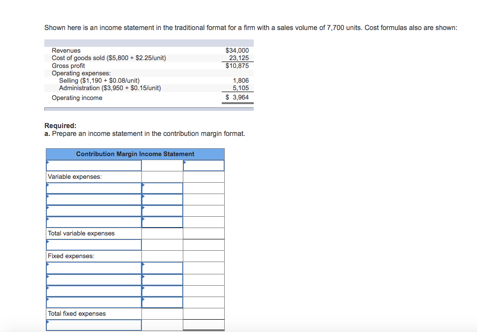 Solved Shown Here Is An Income Statement In The Traditional 8464