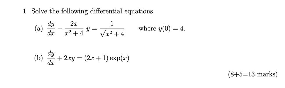 Solved 1. Solve the following differential equations dy 2x 1 | Chegg.com