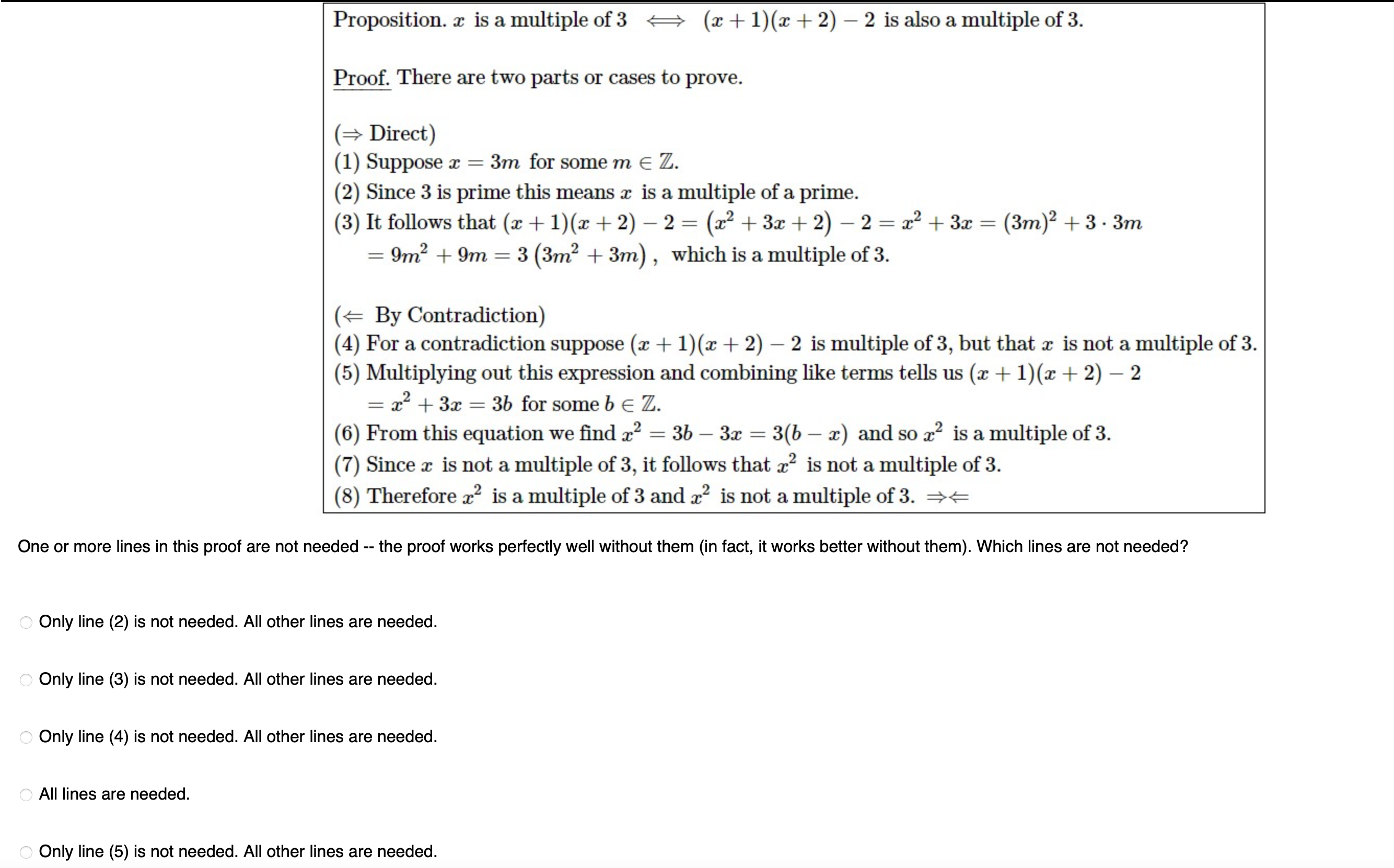 Solved Proposition. x is a multiple of 3 (x+1)(x+2)−2 is | Chegg.com