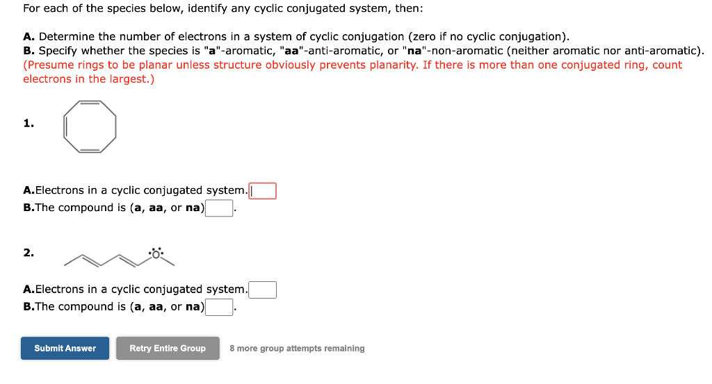 Solved For each of the species below, identify any cyclic | Chegg.com