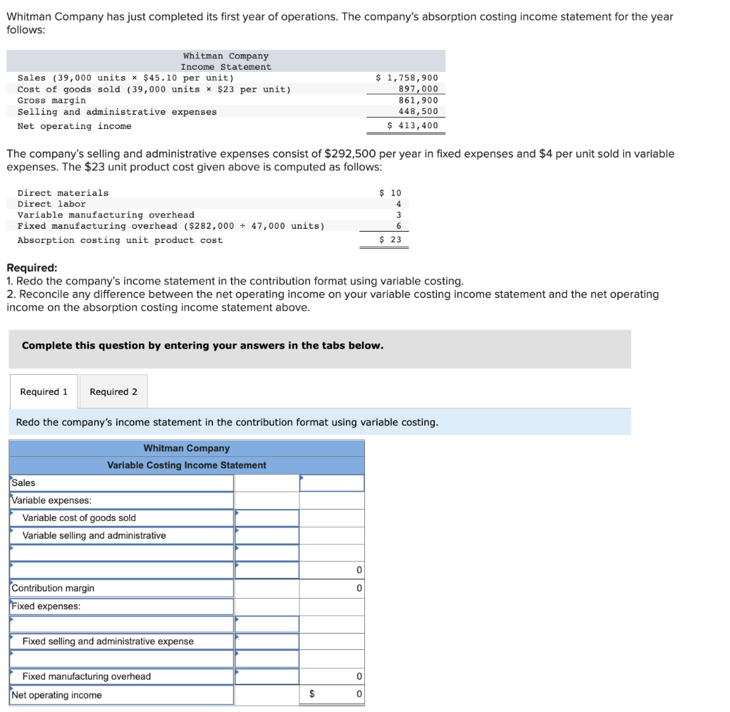 Solved Whitman Company has just completed its first year of | Chegg.com