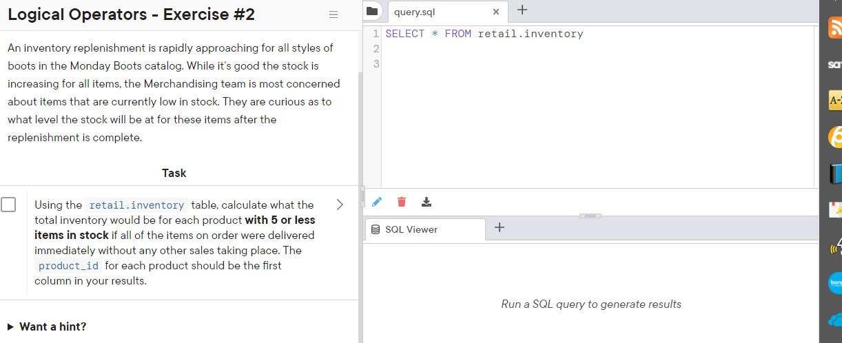 Solved Logical Operators - Exercise #2 = query.sql X + 1 | Chegg.com