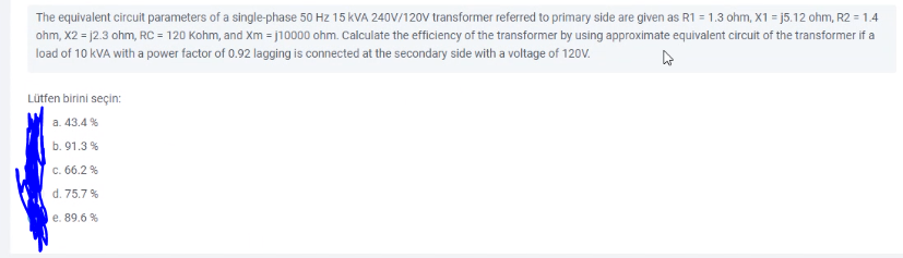 Solved The equivalent circuit parameters of a single-phase | Chegg.com