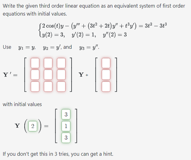 Solved Write the given third order linear equation as an | Chegg.com