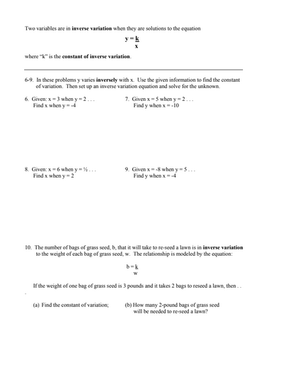 Solved Two variables are in inverse variation when they are | Chegg.com