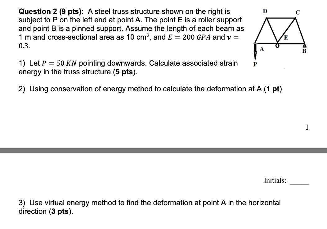 Solved D с Question 2 (9 pts): A steel truss structure shown | Chegg.com
