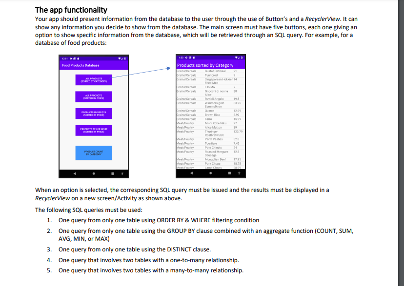The app functionality Your app should present | Chegg.com