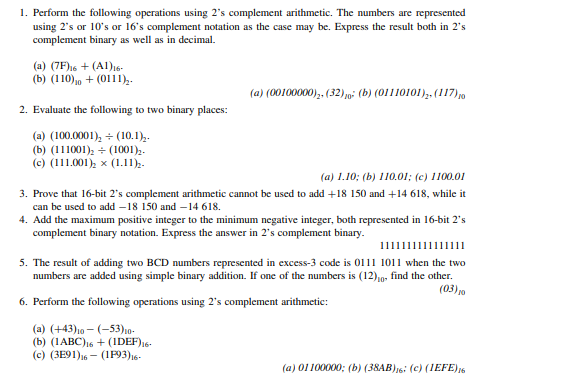 Solved 1. Perform the following operations using 2's | Chegg.com