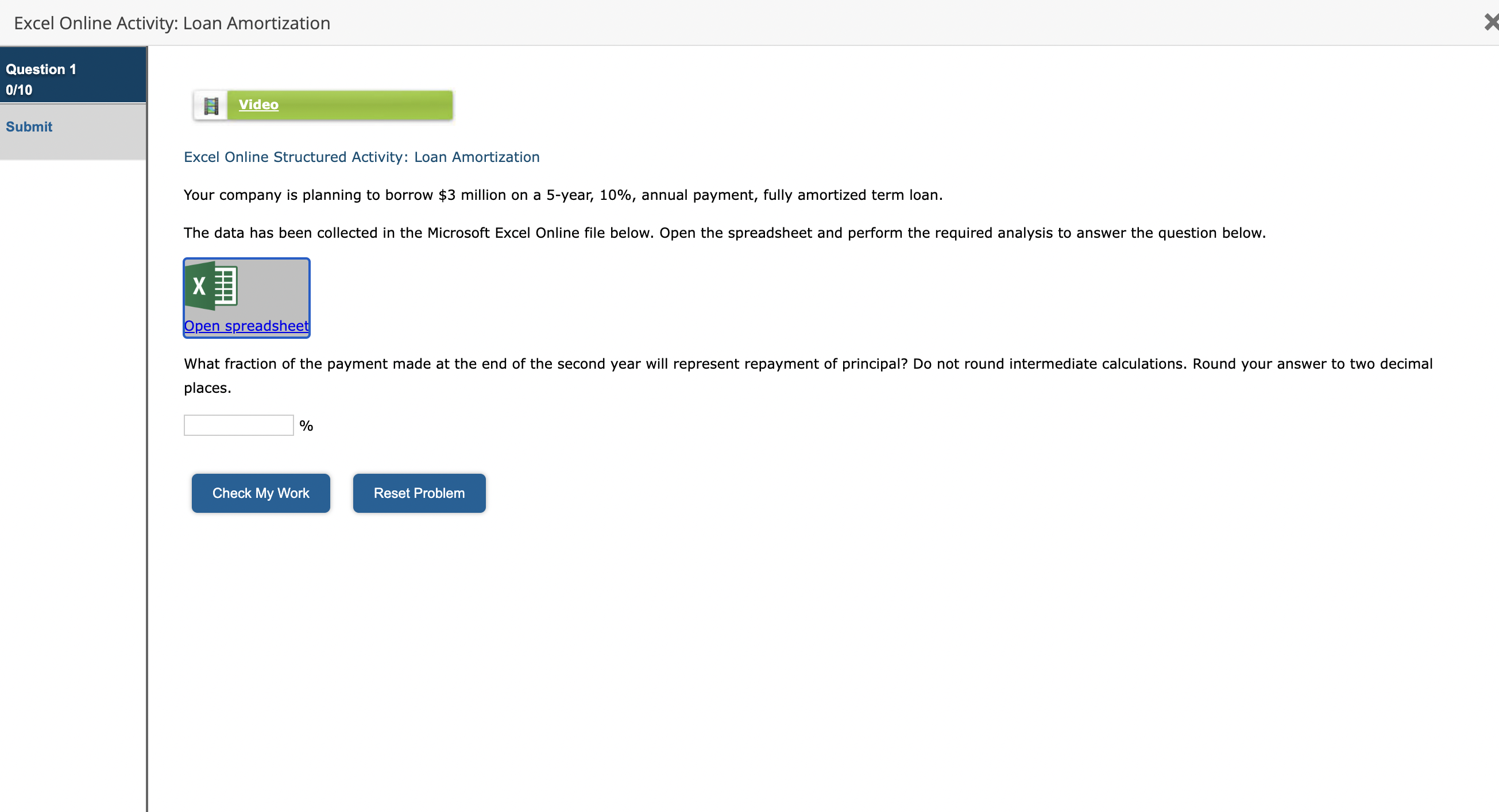 Solved Excel Online Activity Loan Amortization Question 1