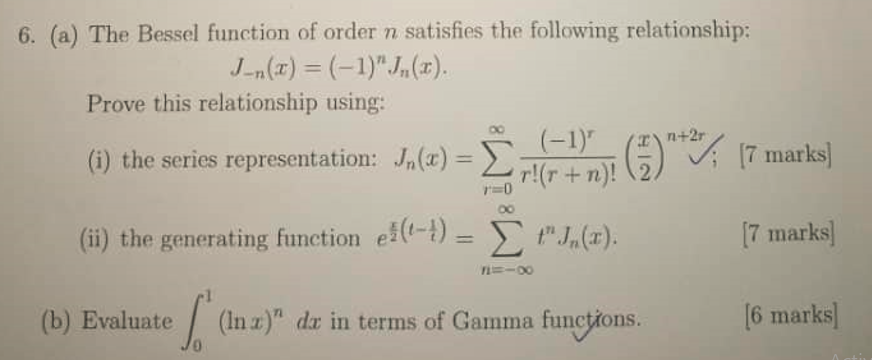 (a) The Bessel function of order n satisfies the | Chegg.com