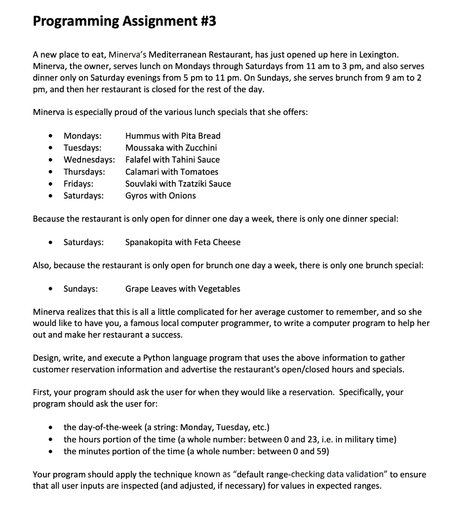 Solved Programming Assignment #3 A new place to eat, | Chegg.com