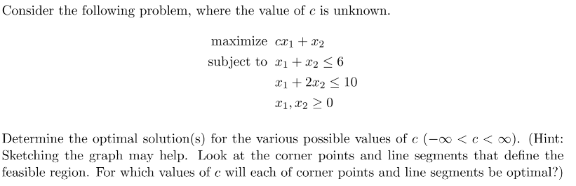 Solved Consider The Following Problem, Where The Value Of C 