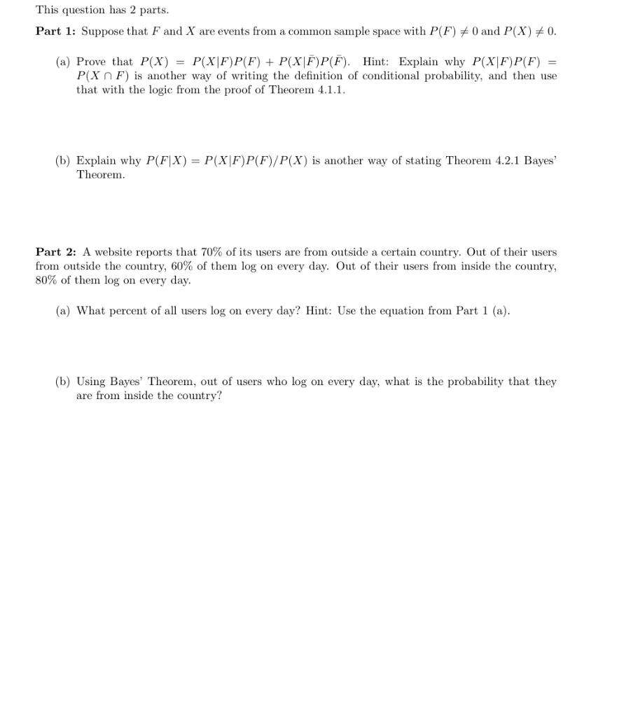 Solved This question has 2 parts. Part 1: Suppose that F and | Chegg.com