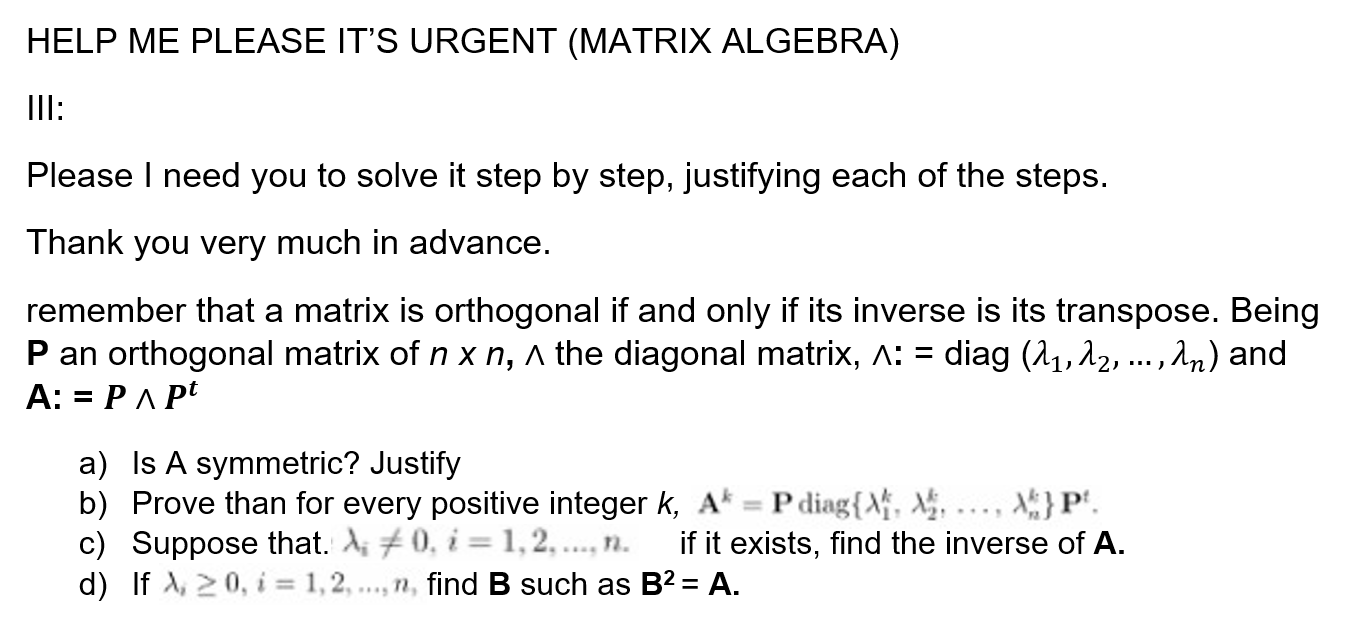 Solved HELP ME PLEASE IT'S URGENT (MATRIX ALGEBRA) III: | Chegg.com
