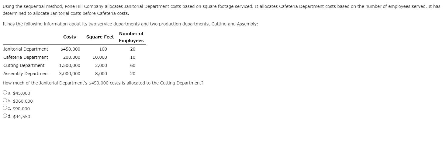 Solved Using the sequential method, Pone Hill Company