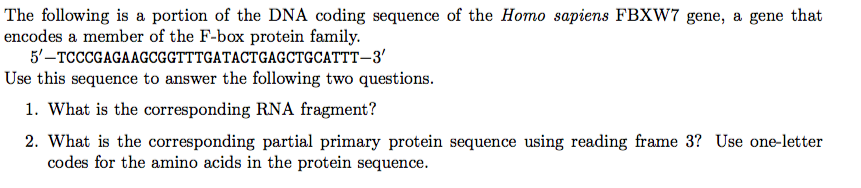 Solved The following is a portion of the DNA coding sequence | Chegg.com